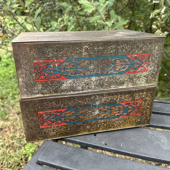 Other - Lot 2 Vintage Wilson & Co USA Soap Dept. Tin Humidor Mosaic Litho Box Hinged Lid